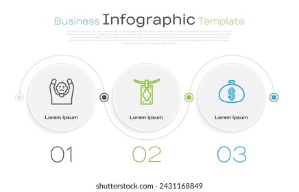 Set line Thief surrendering hands up, Money laundering and bag. Business infographic template. Vector