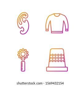Set line Thimble for sewing, Cutter tool, French curves and Sweater. Gradient color icons. Vector