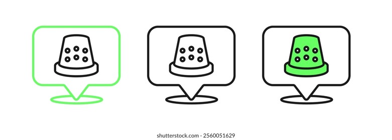 Set line Thimble for sewing icon isolated on white background.  Vector