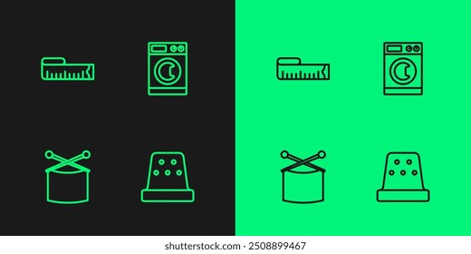 Set line Thimble for sewing, Knitting needles, Tape measure and Washer icon. Vector