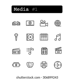 Set line thin icons. Vector. Media technology