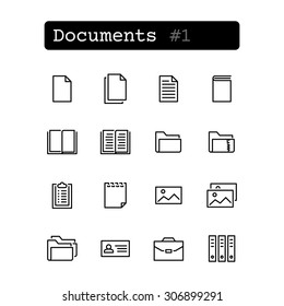 Set line thin icons. Vector. Document, file.