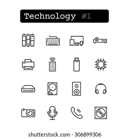 Set line thin icons. Vector. Technology, electronics.