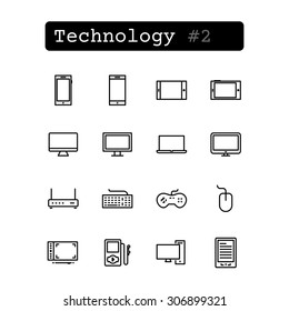 Set line thin icons. Vector. Technology, electronics.