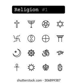 Set line thin icons. Vector. Religion symbols