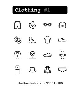 Set line thin icons. Vector. Shopping, clothing