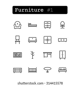 Set line thin icons. Vector. Shopping, furniture