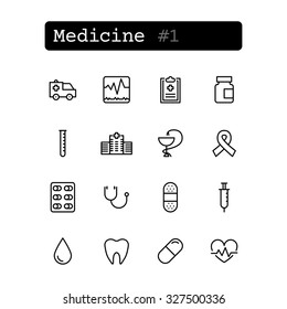 Set line thin icons. Vector. Medicine