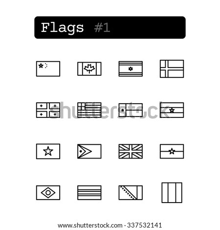 Set line thin icons. Vector. Country flags