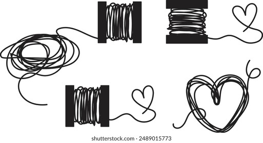 Set of line thread florishes, hand drawn illustration