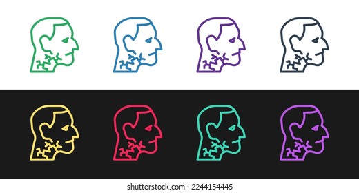 Set line Throat cancer icon isolated on black and white background. Laryngeal cancer.  Vector