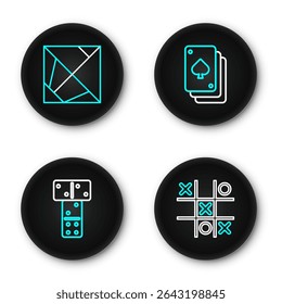 Set line Tic tac toe game, Domino, Playing cards and Rubik cube icon. Vector