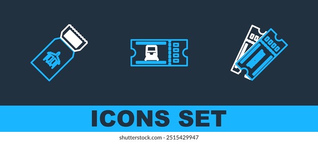 Set line Ticket, Airline ticket and Train icon. Vector