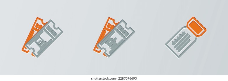 Set line Ticket, Train ticket and Airline icon. Vector