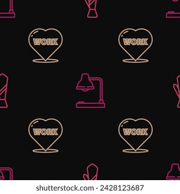Fije la corbata de la línea, el corazón con el trabajo del texto y la lámpara de mesa en el patrón sin fisuras. Vector