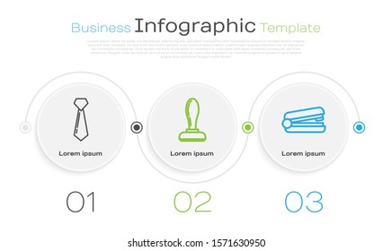 Set line Tie, Stamp and Office stapler. Business infographic template. Vector