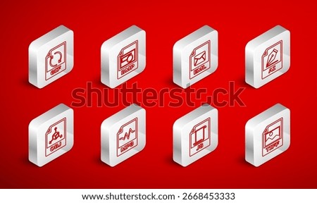 Set line TIFF file document, BMP, EML, AI, JS, GIF, MP3 and OBJ icon. Vector