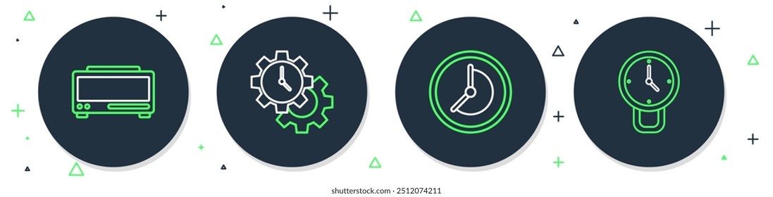 Ajuste o gerenciamento de tempo de linha, relógio, relógio de alarme digital e ícone. Vetor