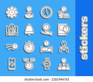 Set line Time Management, Gamepad of time, for book, Clock, Ringing bell, Project plan,  and  icon. Vector
