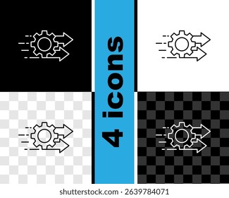 Set line Time management icon isolated on black and white, transparent background. Clock and gear sign. Productivity symbol.  Vector