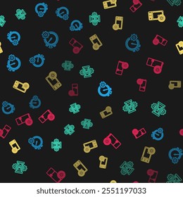 Set line Time management setting, Hourglass, Microwave oven and Refrigerator on seamless pattern. Vector