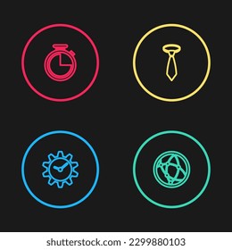 Fijar línea Gestión de tiempo, red social, icono de tiempo y reloj. Vector