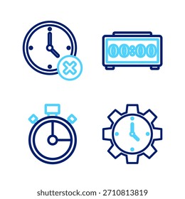 Zeile Zeitverwaltung, Stoppuhr, Digitaler Wecker und Uhren-Löschsymbol setzen. Vektorgrafik