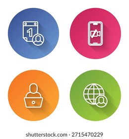Set line Zeitmanagement, Videokamera Aus auf Handy, Freelancer und . Farbkreis-Taste. Vektorgrafik