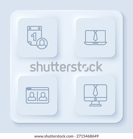 Set line Time management, Video chat conference,  and . White square button. Vector
