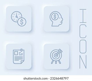 Set line Time is money, Business man planning mind, Resume and Target financial goal. White square button. Vector