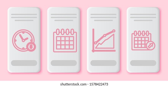 Set line Time is money, Calendar, Pie chart infographic and Calendar. White rectangle button. Vector