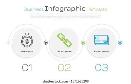 Set Line Time Is Money, Chain Link And Credit Card. Business Infographic Template. Vector