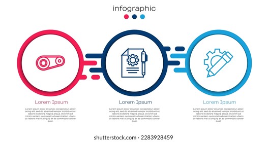Set line Timing belt kit, Document settings and pen and Pencil gear. Business infographic template. Vector