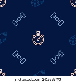 Set line Timing belt kit, Chassis car and Stopwatch on seamless pattern. Vector