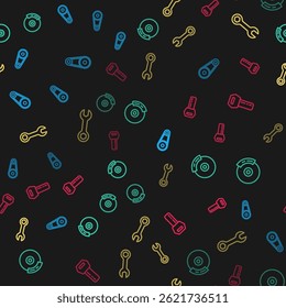 Set line Timing belt kit, Car brake disk with caliper, Wrench spanner and key remote on seamless pattern. Vector