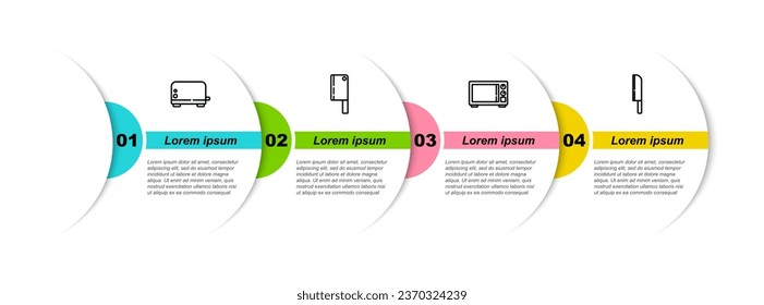 Set line Toaster, Meat chopper, Microwave oven and Knife. Business infographic template. Vector