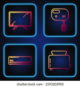 Set line Toaster with toasts , Air conditioner , Smart Tv  and Electric mixer . Gradient color icons. Vector