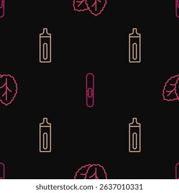 Set line Tobacco leaf, Electronic cigarette and Cigar on seamless pattern. Vector