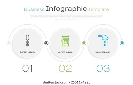 Set line Toilet brush, Laundry detergent and Shower. Business infographic template. Vector