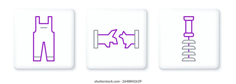 Set line Toilet brush, Work overalls and Broken pipe icon. Vector