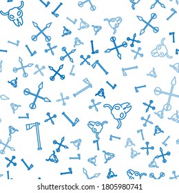 Set line Tomahawk axe, Buffalo skull and Crossed arrows on seamless pattern. Vector