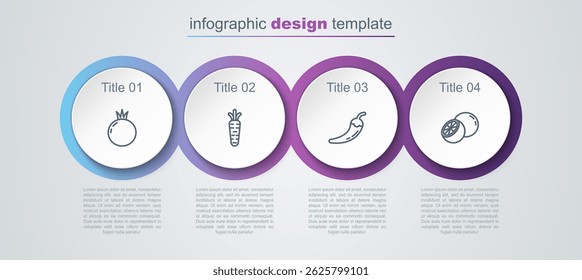 Set line Tomato, Carrot, Hot chili pepper pod and Orange fruit. Business infographic template. Vector