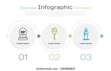 Set line Tombstone with RIP, Lollipop  and Burning candle . Business infographic template. Vector