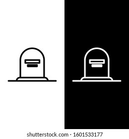 Set line Tombstone with RIP written on it icon isolated on black and white background. Grave icon.  Vector Illustration