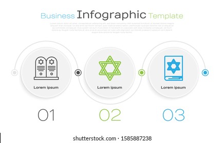 Set line Tombstone with star of david, Star of David and Jewish torah book. Business infographic template. Vector