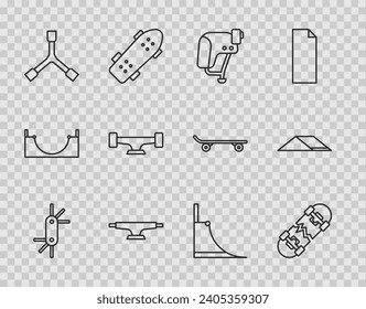 Set line Tool Tasten, Broken Skateboard, Skateboard Helm, Rad, Y-Tool, Park und Symbol. Vektorgrafik