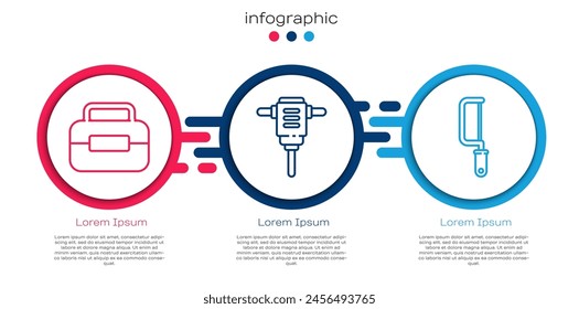 Set line Toolbox, Electric rotary hammer drill and Hacksaw. Business infographic template. Vector