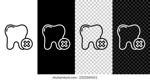 Set line Tooth with caries icon isolated on black and white background. Tooth decay.  Vector