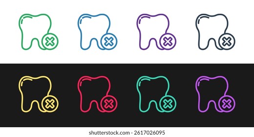 Set line Tooth with caries icon isolated on black and white background. Tooth decay. Vector