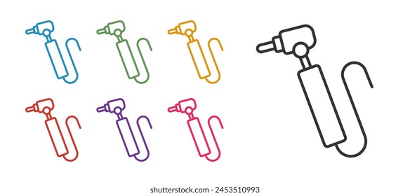 Set line Tooth drill icon isolated on white background. Dental handpiece for drilling and grinding tools. Set icons colorful. Vector